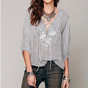 🎉Free People Ruffle Me Up Striped Blouse